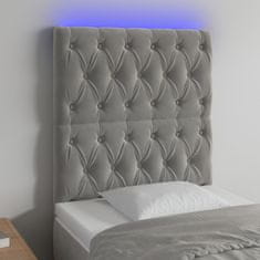 Vidaxl Čelo postele s LED světle šedé 80x7x118/128 cm samet