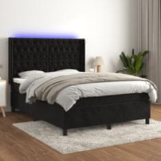 Greatstore Box spring postel s matrací a LED černá 140x200 cm samet