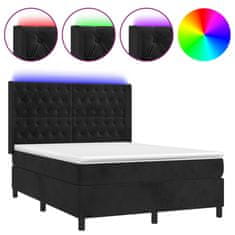 Greatstore Box spring postel s matrací a LED černá 140x200 cm samet