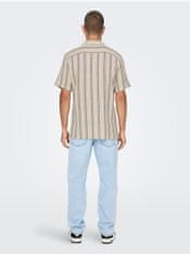 ONLY&SONS Béžová pánská pruhovaná košile s krátkým rukávem ONLY & SONS Trev XL