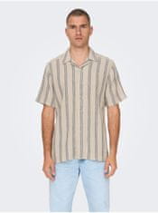 ONLY&SONS Béžová pánská pruhovaná košile s krátkým rukávem ONLY & SONS Trev S