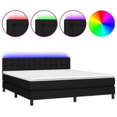 Greatstore Box spring postel s matrací a LED černá 180x200 cm textil