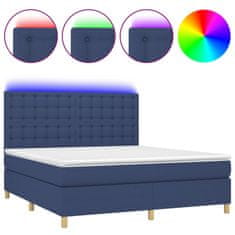 Greatstore Box spring postel s matrací a LED modrá 180x200 cm textil