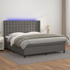 Greatstore Box spring postel s matrací a LED šedá 180x200 cm umělá kůže