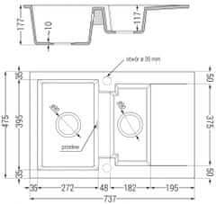 Mexen Gaspar žula dřez 1,5-mísa dřez s vypouštěním krátký board 737x475 mm, béžová (6507731505-69)