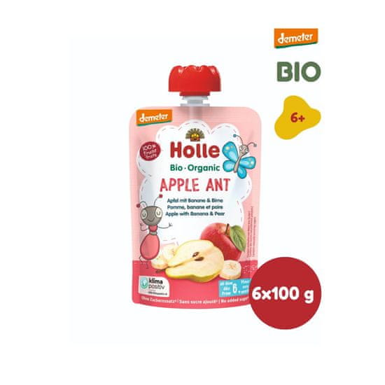 Holle Bio Apple Ant 100% ovocné pyré jablko, banán, hruška - 6 x 100g