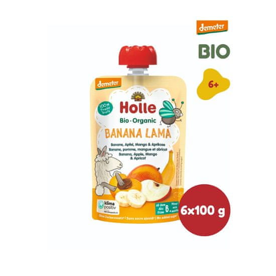 Holle Bio Banana Lama 100% ovocné pyré banán, jablko, mango, meruňka - 6 x 100g