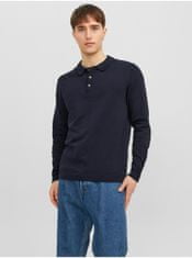 Jack&Jones Tmavě modré pánské úpletové polo tričko s dlouhým rukávem Jack & Jones Blaigor M