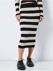 Noisy May Krémovo-černá dámská pruhovaná svetrová midi sukně Noisy May Jaz L