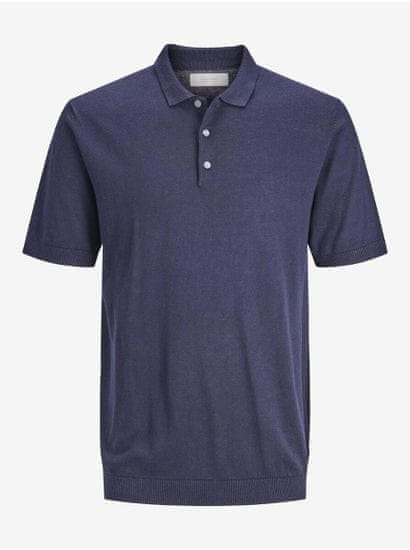 Jack&Jones Tmavě modré pánské úpletové polo tričko s příměsí lnu Jack & Jones Igor