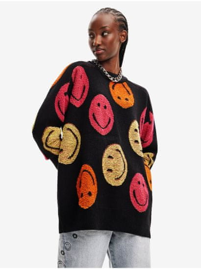 Desigual Černý dámský vzorovaný oversize svetr Desigual Smiley