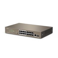 Tenda TEF1118P-16-150W - PoE AT Switch 135Watt, 17xRJ45 Switch s 16x 10/100 Mbps PoE, 1x Gigabit Uplink RJ45/SFP, Fanless, Kov