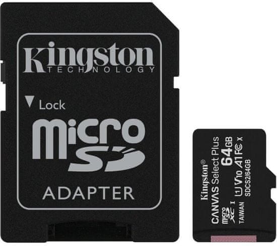 Kingston Canvas Select Plus A1/micro SDXC/64GB/100MBps/UHS-I U1 / Class 10/+ Adaptér