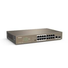 Tenda TEF1118P-16-150W - PoE AT Switch 135Watt, 17xRJ45 Switch s 16x 10/100 Mbps PoE, 1x Gigabit Uplink RJ45/SFP, Fanless, Kov