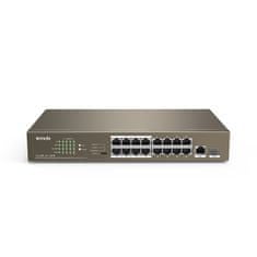 Tenda TEF1118P-16-150W - PoE AT Switch 135Watt, 17xRJ45 Switch s 16x 10/100 Mbps PoE, 1x Gigabit Uplink RJ45/SFP, Fanless, Kov