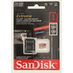 SanDisk Extreme microSDXC 1TB + SD Adapter190MB/s and 130MB/s A2 C10 V30 UHS-I U3