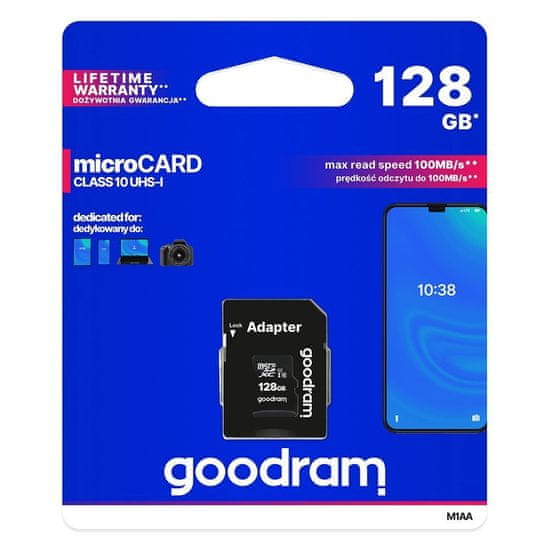 shumee Paměťová karta Microcard 128GB micro SD XC UHS-I class 10 + SD adaptér