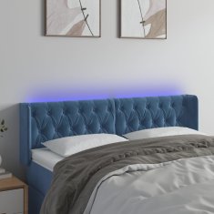 Vidaxl Čelo postele s LED tmavě modré 163 x 16 x 78/88 cm samet