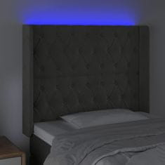 Vidaxl Čelo postele s LED tmavě šedé 93 x 16 x 118/128 cm samet