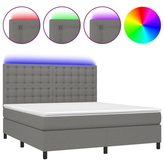 Vidaxl Box spring postel s matrací a LED tmavě šedá 160x200 cm textil