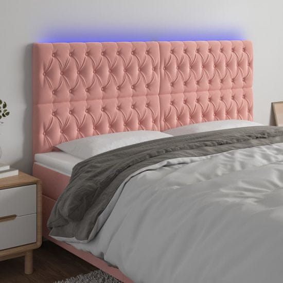 Greatstore Čelo postele s LED růžové 180x7x118/128 cm samet