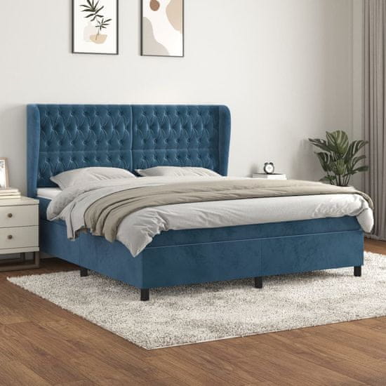 Greatstore Box spring postel s matrací tmavě modrá 160x200 cm samet