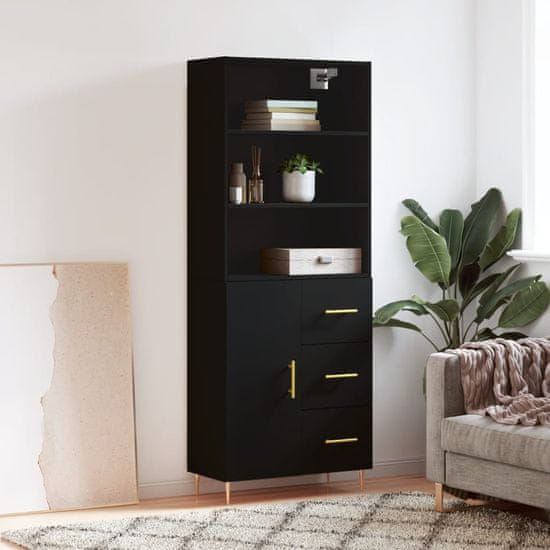 Greatstore Skříň highboard černá 69,5 x 34 x 180 cm kompozitní dřevo