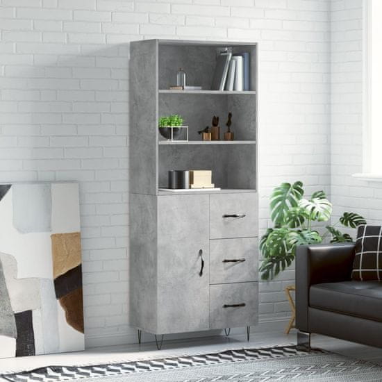 Greatstore Skříň highboard betonově šedá 69,5x34x180 cm kompozitní dřevo