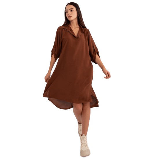 ITALY MODA Dámské šaty nadměrné velikosti INGA hnědé DHJ-SK-16328.33_401540