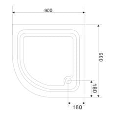AQUALINE Sprchová samonosná vanička akrylátová, čtvrtkruh 90x90x15cm BTTR90 - Aqualine