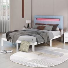 SONNENH Dřevěná postel, manželská postel, čalouněná hlavová část s LED podsvícením ve 7 barvách, postel pro mládež, dospělé, rámování borovice, bílá (140x200 cm)