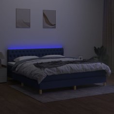 Vidaxl Box spring postel s matrací a LED modrá 180x200 cm textil