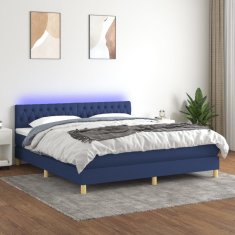 Vidaxl Box spring postel s matrací a LED modrá 180x200 cm textil