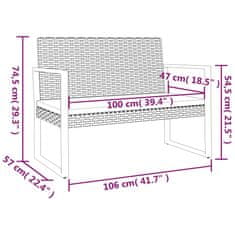 Vidaxl Zahradní lavice s poduškami černá 106 cm polyratan