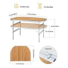 KING CAMP Camping Table Bamboo 120 x 80 cm