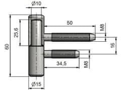 Závěs dveřní 60/10 M8/50mm Zn ŽL