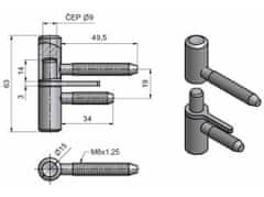 Závěs dveřní 60mm zašr.s hřeb. Zn MO (50ks)