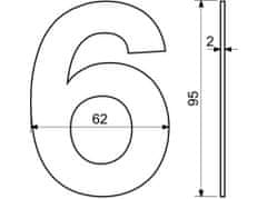 Číslo domovní č.6 95mm nerez ČER