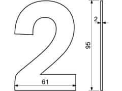 Číslo domovní č.2 95mm nerez ČER