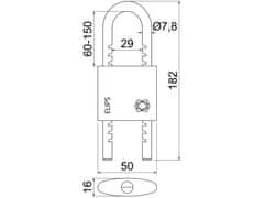 Zámek visací ELIPS 50 nastavitelný v rozsahu 60-150mm 3kl.