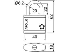 Zámek visací APOLLO 40 3kl. ČRV