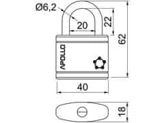 Zámek visací APOLLO 40 3kl. MO