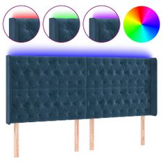 Greatstore Čelo postele s LED tmavě modré 183 x 16 x 118/128 cm samet