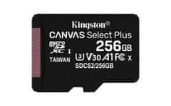 Kingston 256GB microSDHC CANVAS Plus Memory Card 100MB/85MBs- UHS-I class 10 Gen 3 - bez adaptéru