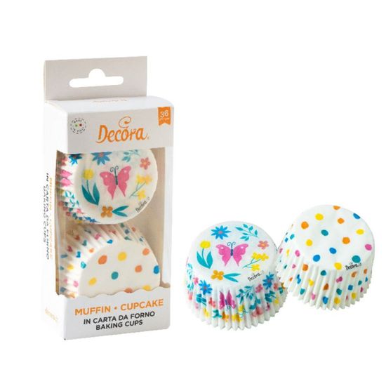 Decora Košíčky na muffiny 36ks 50x32mm s puntíky a motýlem