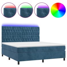Vidaxl Box spring postel s matrací a LED tmavě modrá 180x200 cm samet