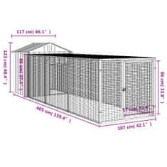 Vidaxl Kurník s výběhem světle šedý 117x405x123 cm pozinkovaná ocel