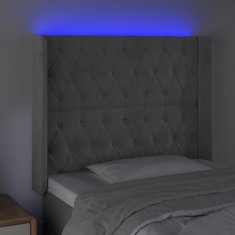 Vidaxl Čelo postele s LED světle šedé 103 x 16 x 118/128 cm samet