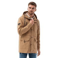 OMBRE Pánská bunda parka s kapsami V2 OM-JANP-22FW-004 světle hnědá MDN123259 S