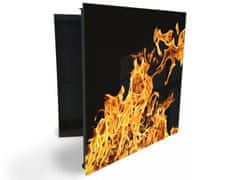 Glasdekor skříňka na klíče - detail plamen oheň - Otevírání: Pravé, Barva skříňky: Černá